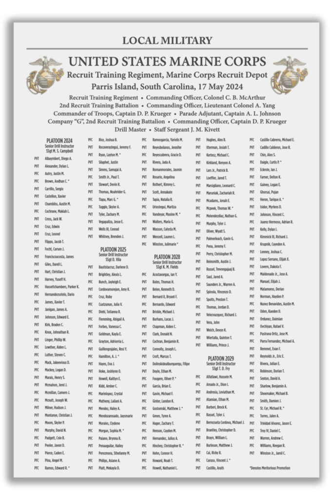 Announcement for a Parris Island Graduate